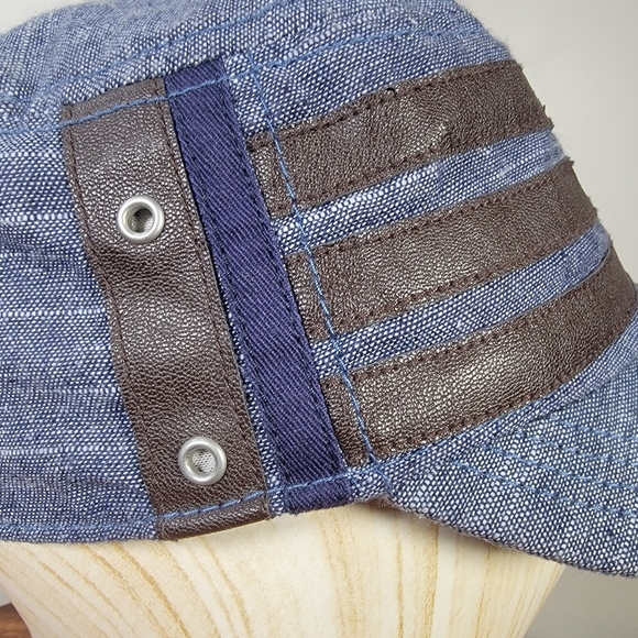 Cremieux Cadet Cap Women's Size M / L Blue Chambray Denim and Brown Faux Leather - Picture 4 of 16